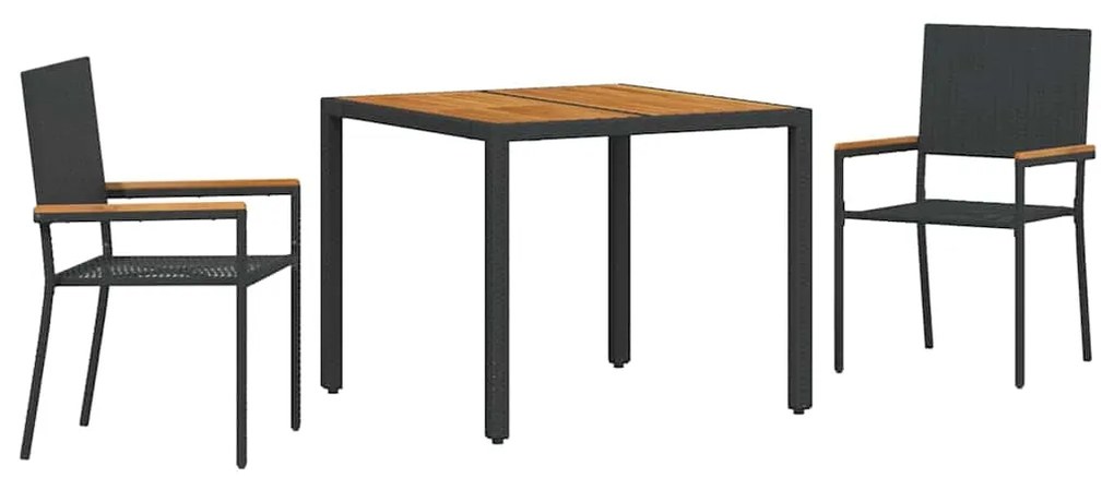 vidaXL Σέτ φαγητού για κήπο 3 pcs Μαύρο και Καφέ συνθετικό ρατάν