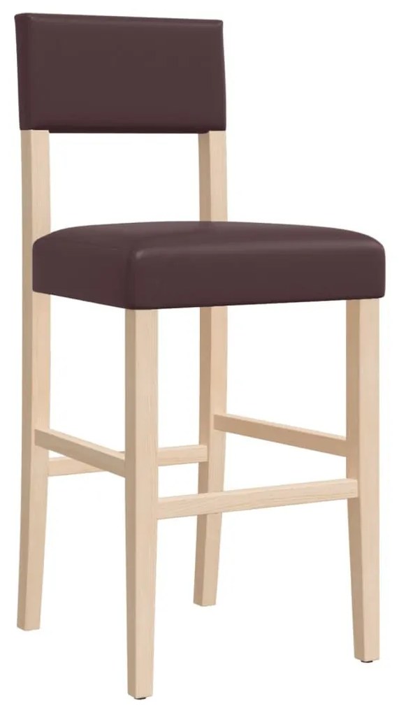 Καρέκλες Μπαρ 2 τεμ. Μασίφ Καουτσουκόδεντρο / Συνθετικό Δέρμα - Καφέ