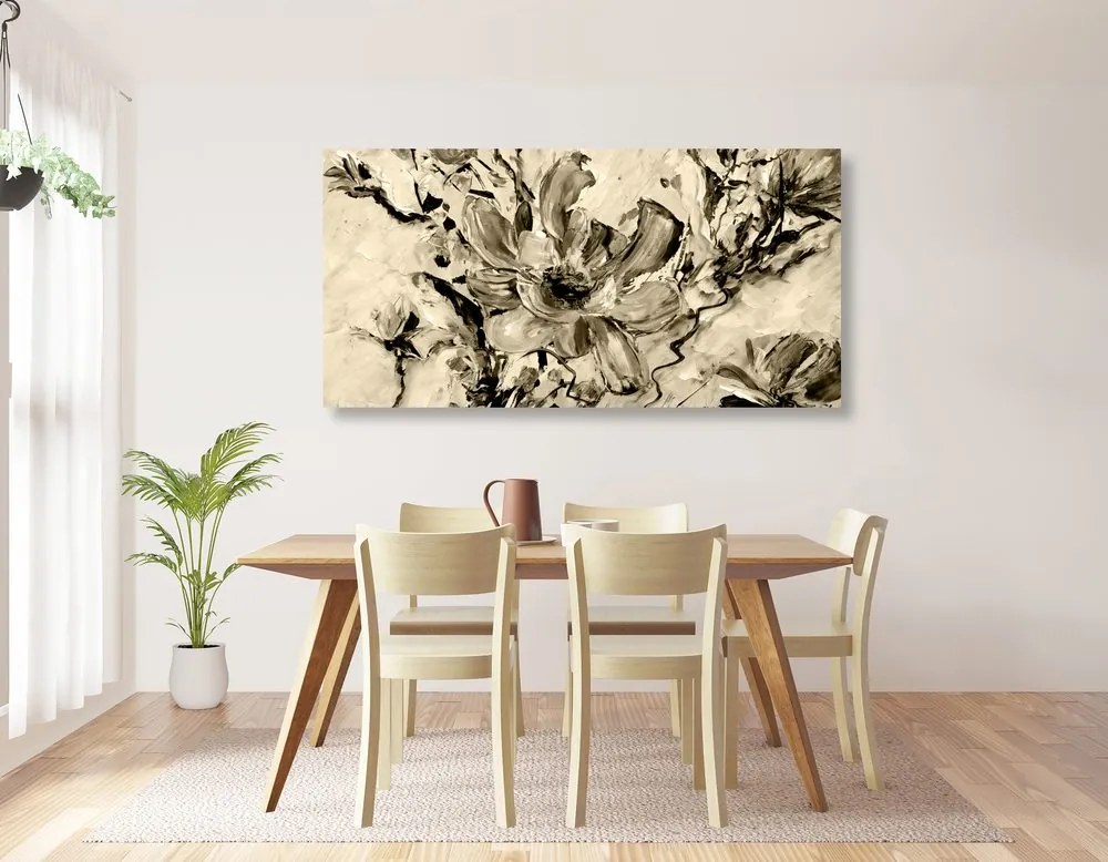 Εικόνα με μοντέρνα ζωγραφισμένα καλοκαιρινά λουλούδια σε σχέδιο σέπια