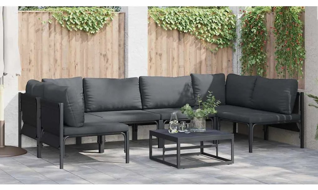 vidaXL Σετ Καναπέ Κήπου με μαξιλάρι 6 pcs Μαύρο Ατσάλι