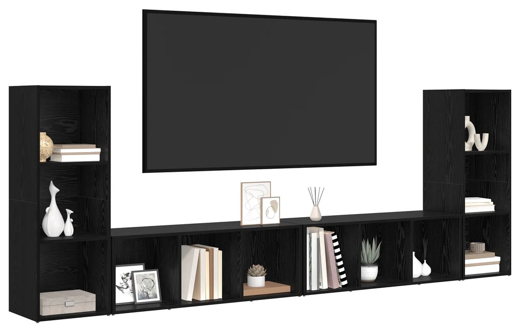 vidaXL Ντουλάπι TV με ράφι με αποθήκευση 4 pcs Μαύρη Δρυς 37 x 35 x 107.5 εκ.