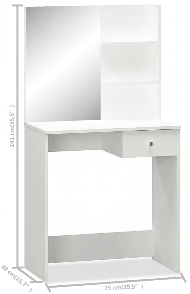 vidaXL Μπουντουάρ Λευκό 75 x 40 x 141 εκ. από Επεξ. Ξύλο
