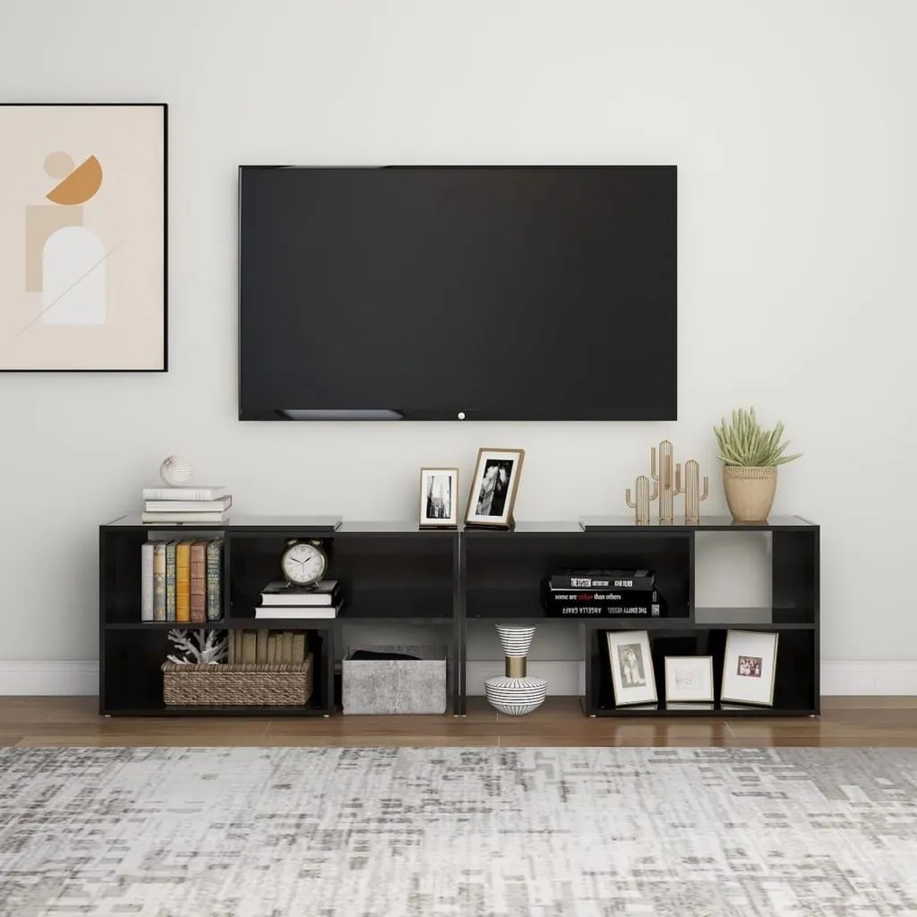 Έπιπλο Τηλεόρασης Γυαλιστερό Μαύρο 149x30x52 εκ. Επεξ. Ξύλο - Μαύρο
