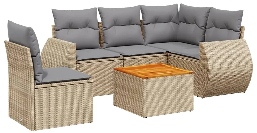 vidaXL Σετ Καναπέ Κήπου 6 τεμ. Μπεζ Συνθετικό Ρατάν με Μαξιλάρια