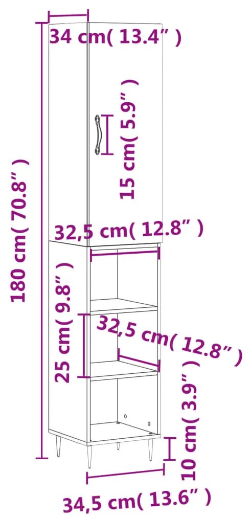 Μπουφές Sonoma Γκρι 34,5 x 34 x 180 εκ. από Επεξεργασμένο Ξύλο - Γκρι