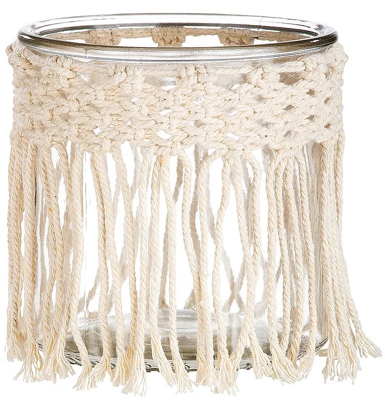 Κηροπήγιο ArteLibre Με Μακραμέ Διακόσμηση Διάφανο/Μπεζ Γυαλί 12x12x12cm