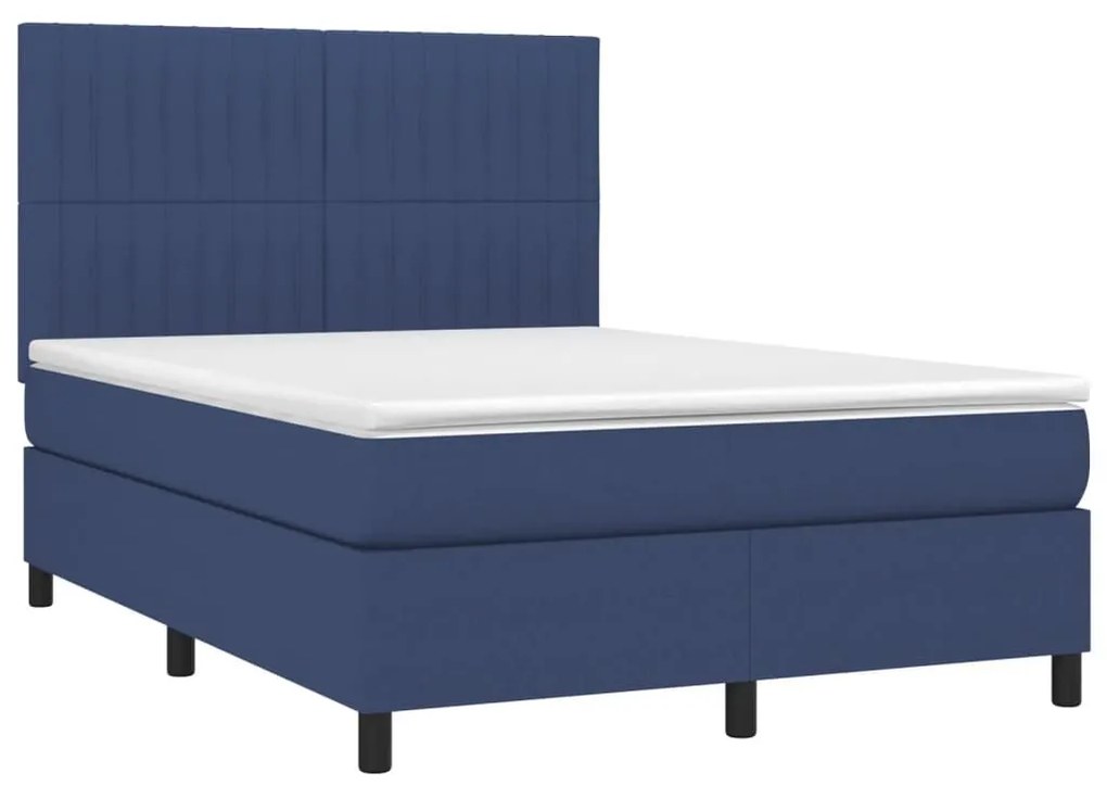 Κρεβάτι Boxspring με Στρώμα Μπλε 140x200 εκ. Υφασμάτινο - Μπλε