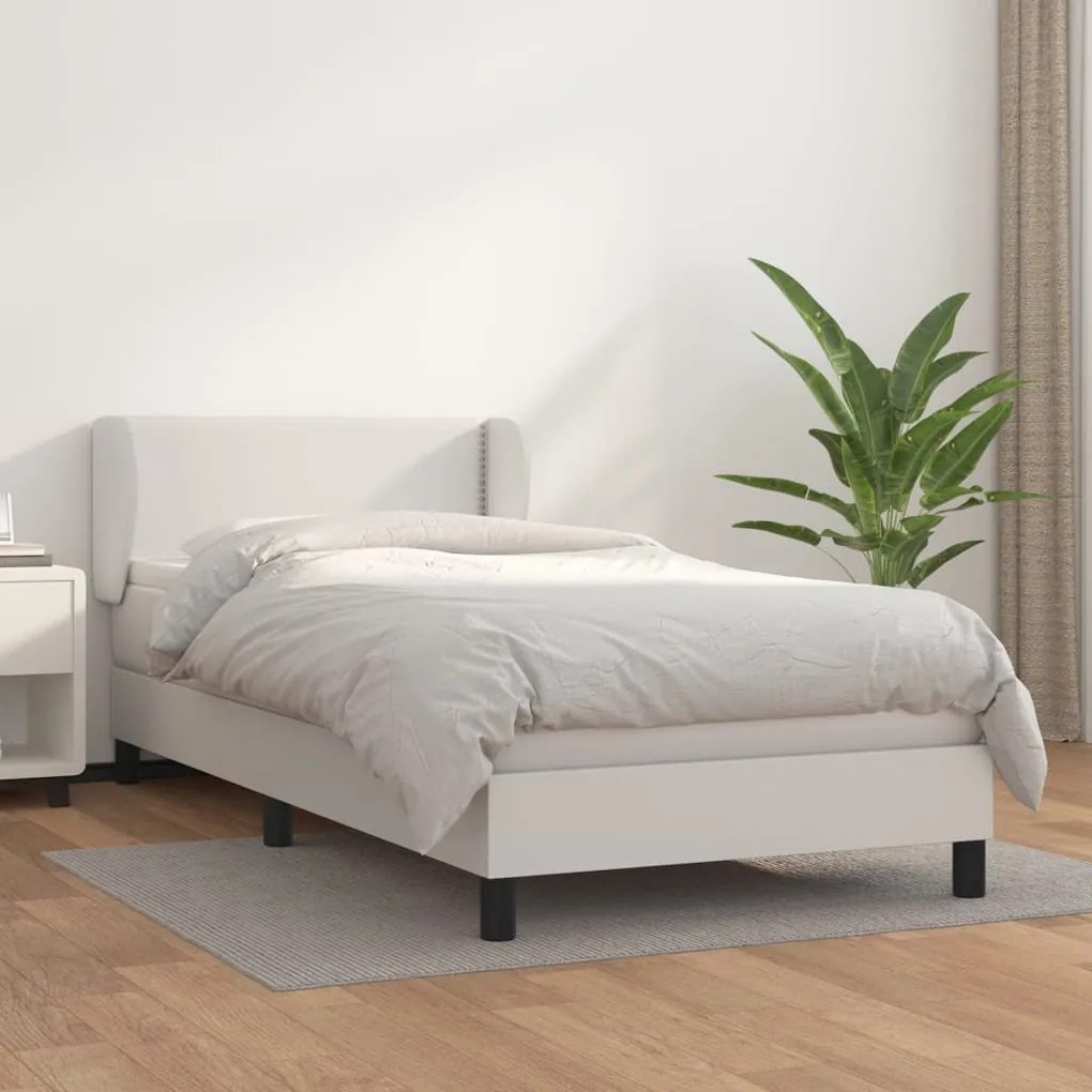 Κρεβάτι Boxspring με Στρώμα Λευκό 100x200εκ.από Συνθετικό Δέρμα