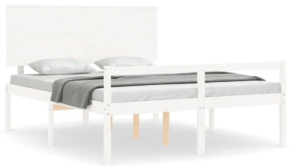 Κρεβάτι Ηλικιωμένου με Κεφαλάρι 160 x 200 εκ. Λευκό Μασίφ Ξύλο - Λευκό