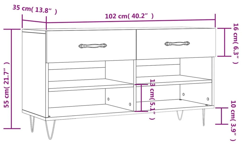 Παπουτσοθήκη Λευκή 102 x 35 x 55 εκ. από Επεξεργασμένο Ξύλο - Λευκό