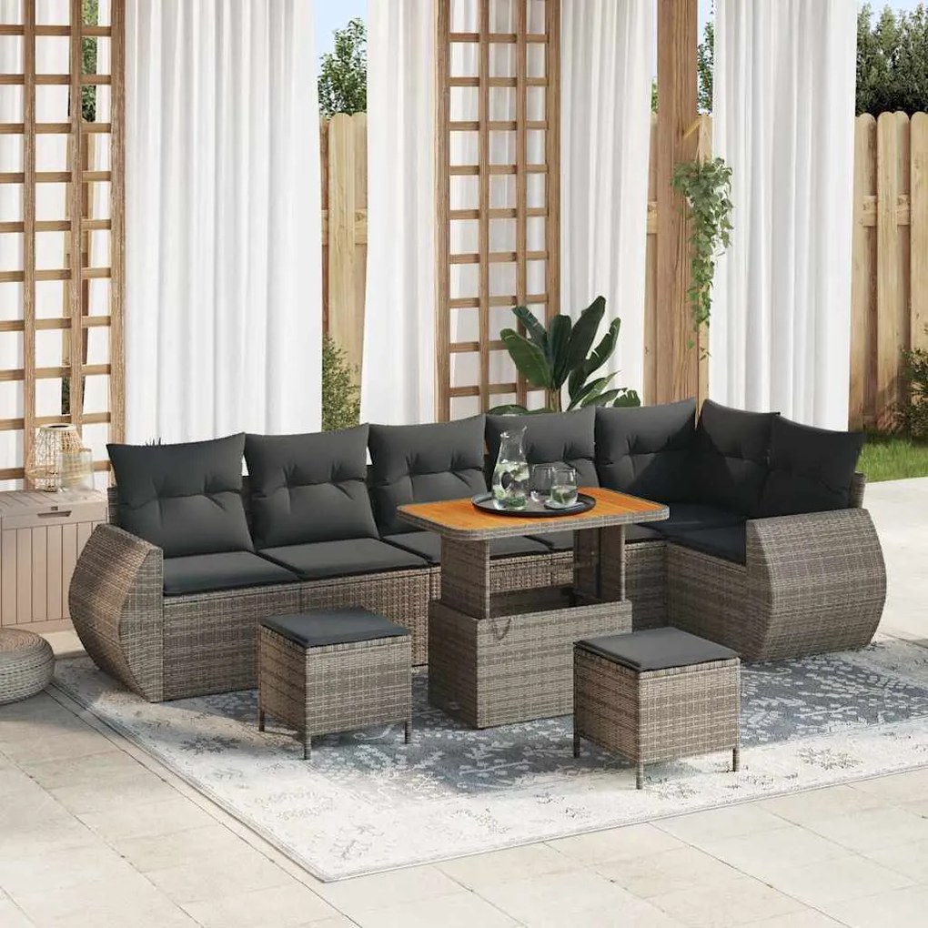 vidaXL Σετ Καναπέ Κήπου με μαξιλάρι 9 pcs Γκρι 90 x 55 x 71 cm