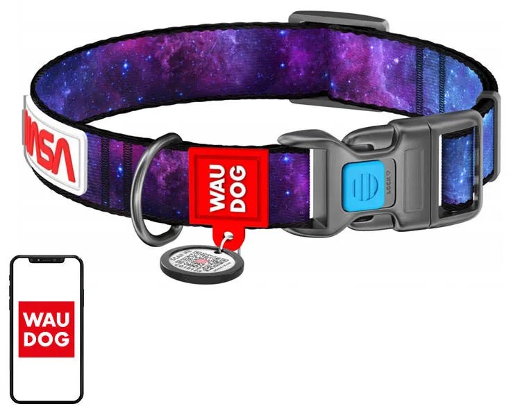 Waudog &quot;NASA21&quot; nylon dog collar with QR code, size M, width 20 mm