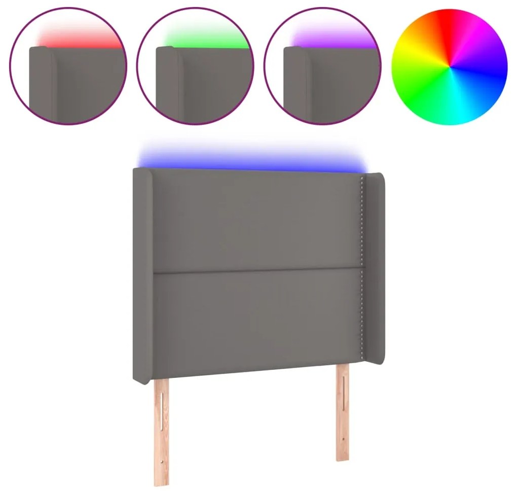 vidaXL Κεφαλάρι Κρεβατιού LED Γκρι 93x16x118/128 εκ. Συνθετ. Δέρμα