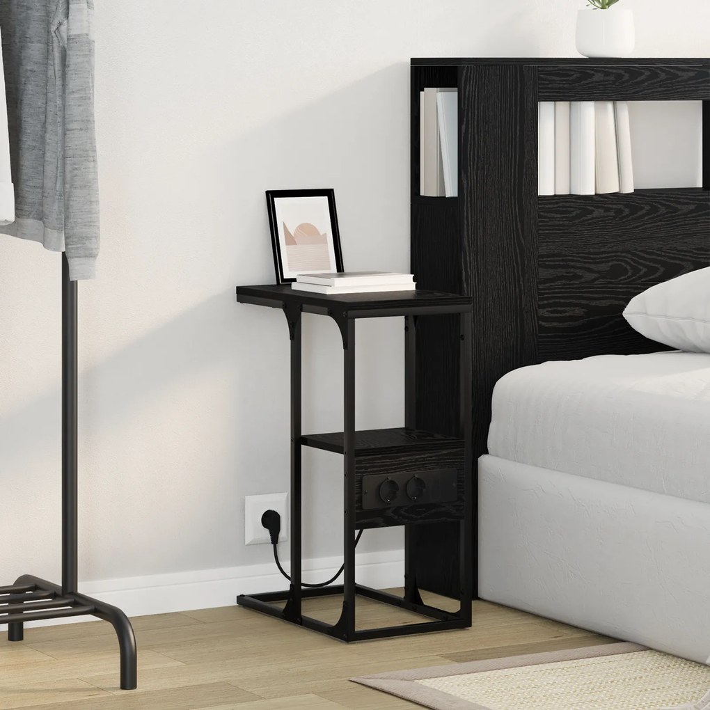 vidaXL Κομοδίνο Μαύρη δρυς 41.5 x 26 x 60.5 εκ Επεξεργασμένο ξύλο
