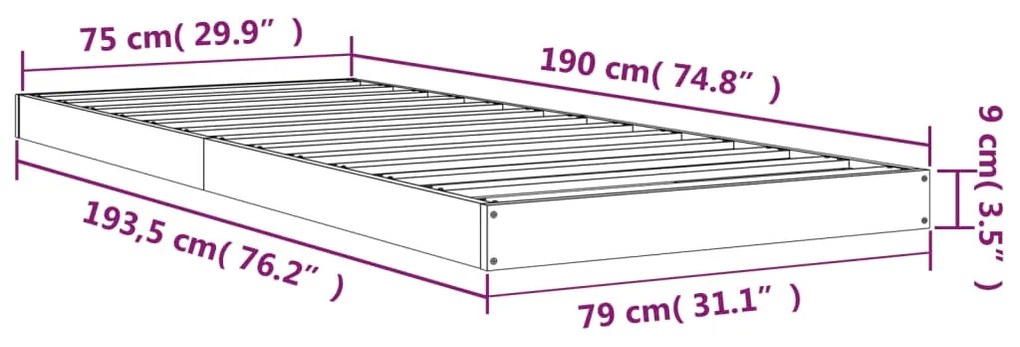 Πλαίσιο Κρεβατιού 75 x 190 εκ. Μασίφ Ξύλο Πεύκου Small Single - Καφέ