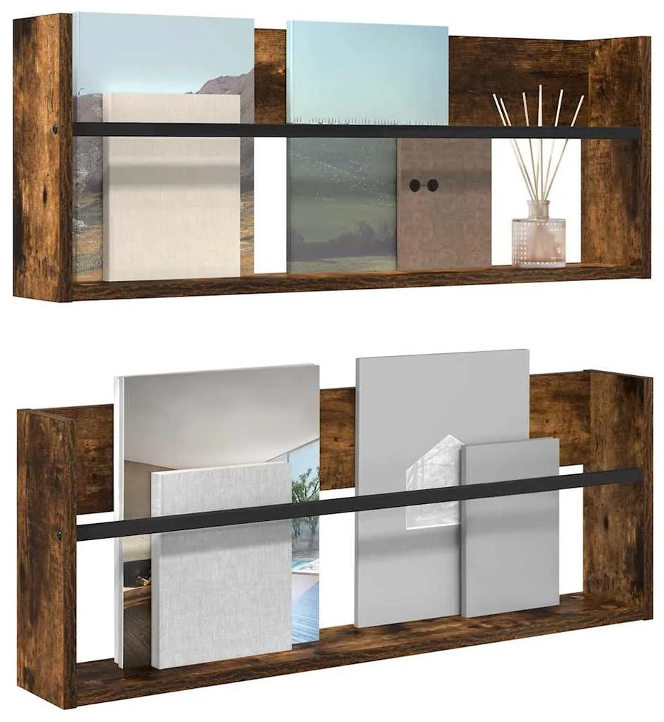 vidaXL Ράφι Περιοδικών με ράφι 2 pcs Καπνιστό Δρύς 80 x 12 x 30 εκ