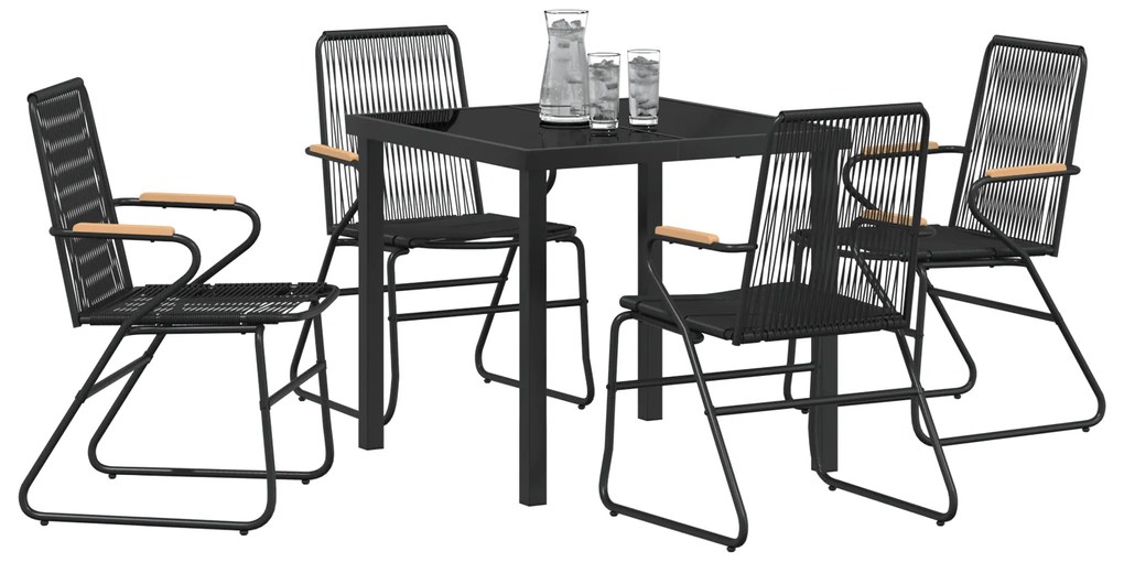 vidaXL Σετ 5 Τεμαχίων Καθιστικού Κήπου Μαύρο PVC Rattan