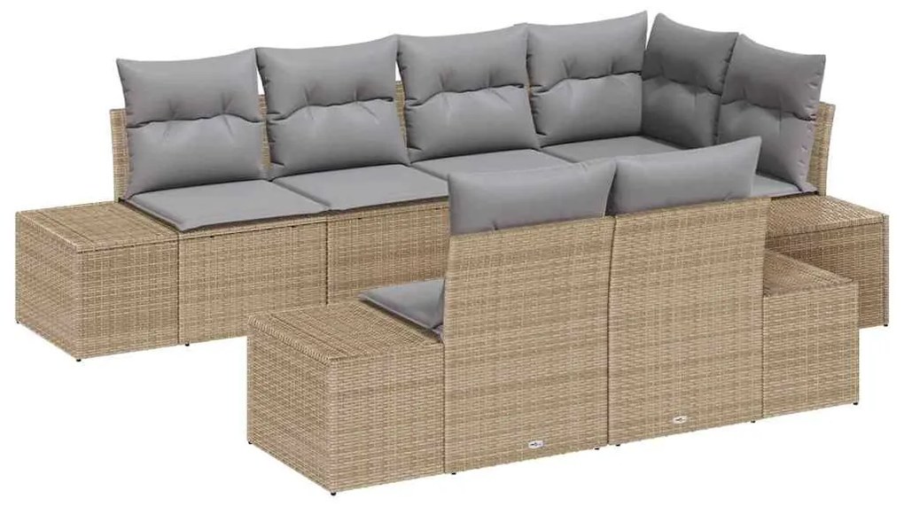 vidaXL Σετ Καναπέ Κήπου με μαξιλάρι 7 pcs Μπεζ, γκρι Πολυ ράταν