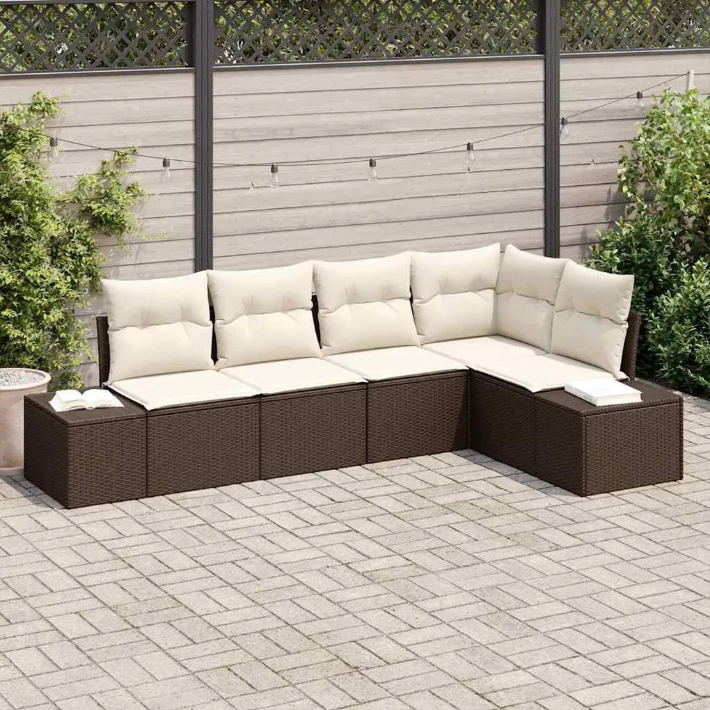 vidaXL Σετ Καναπέ Κήπου 5 pcs Καφέ, Κρέμα Πολυ rattan, βαμμένο ατσάλι