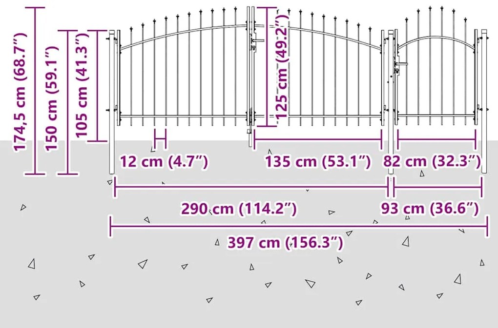 vidaXL Πύλη Κήπου Μαύρο 125 x 400 εκ