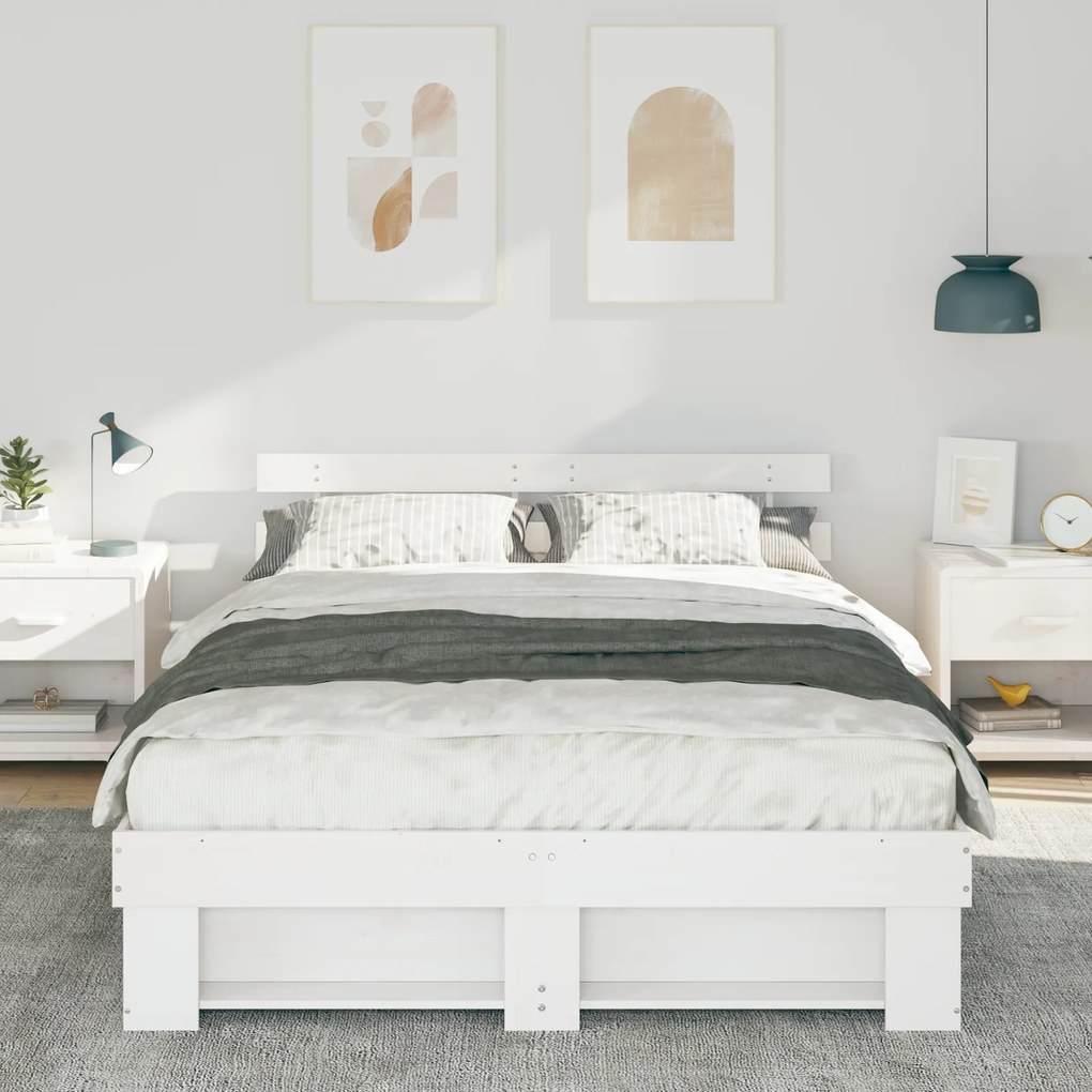 vidaXL Σκελετός Κρεβατιού Λευκό 140 x 200 cm Μασίφ ξύλο πεύκου