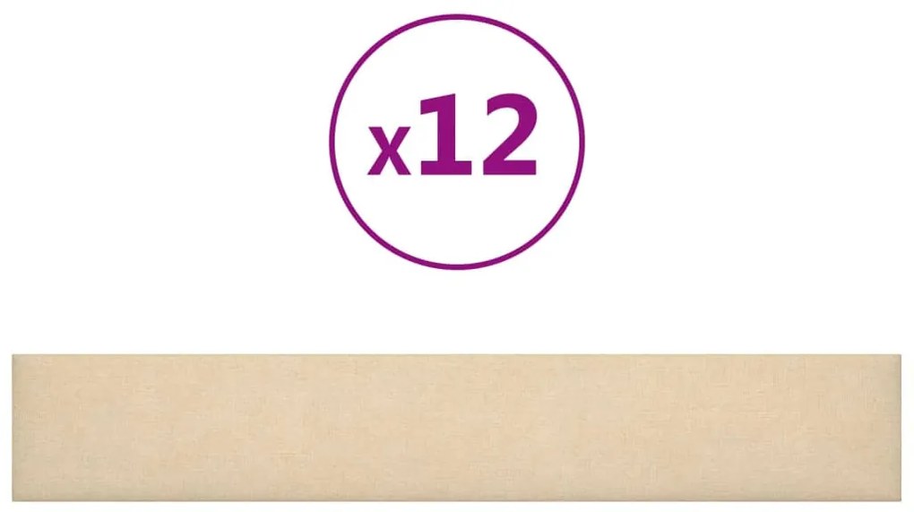 vidaXL Πάνελ Τοίχου 12 τεμ. Κρεμ 90 x 15 εκ. 1,62 μ Υφασμα