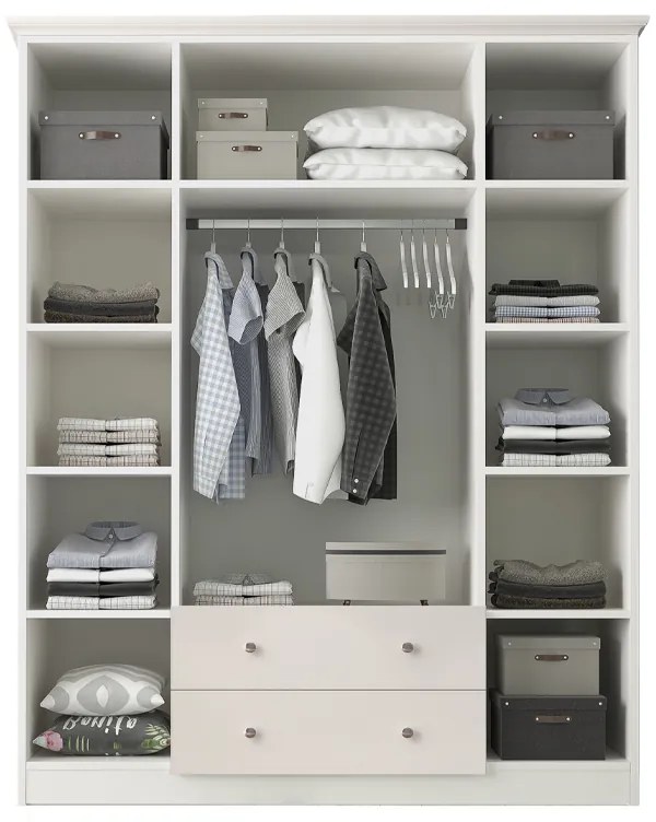 Ντουλάπα ρούχων Emily Megapap τετράφυλλη με καθρέπτη και συρτάρια χρώμα λευκό 140x50x210εκ.