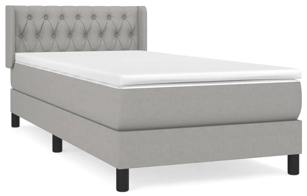 Κρεβάτι Boxspring με Στρώμα Ανοιχτό Γκρι 90x190 εκ. Υφασμάτινο - Γκρι