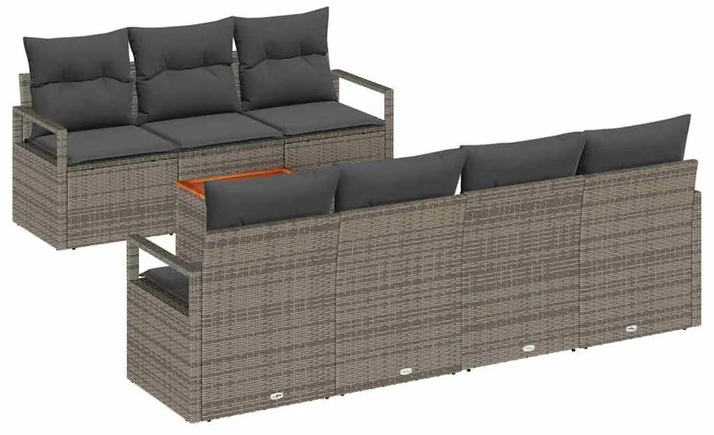 vidaXL Σετ Καναπέ Κήπου με μαξιλάρι 8 pcs Γκρι Πολυ ράταν