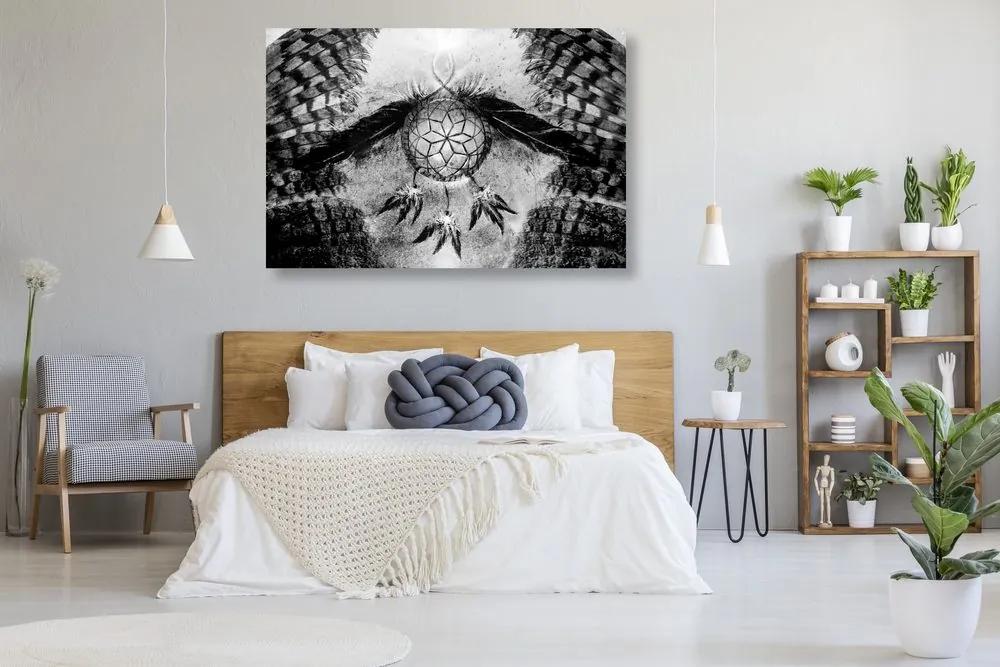 Εικόνα μιας ιθαγενούς Αμερικανίδας ονειροπαγίδας σε ασπρόμαυρο - 90x60