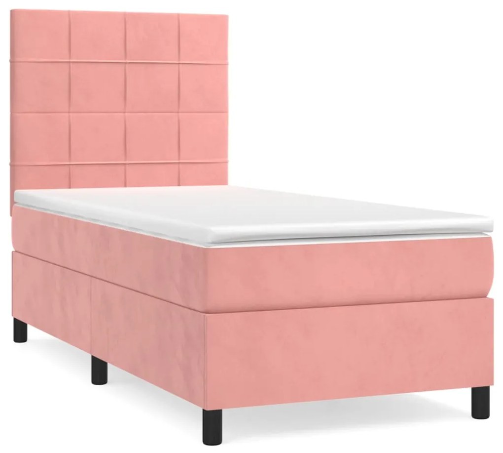 vidaXL Κρεβάτι Boxspring με Στρώμα Ροζ 90x200 εκ. Βελούδινο