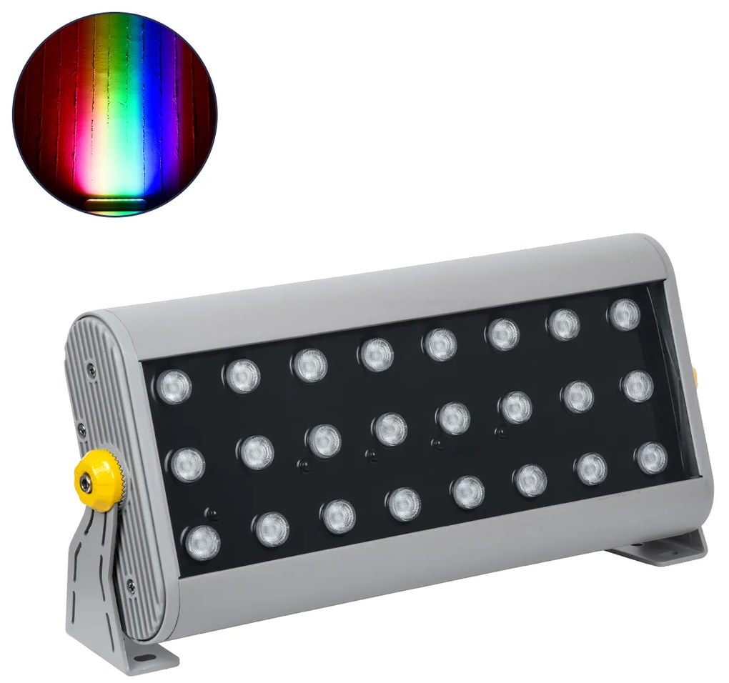 GloboStar® FLOOD-HENA 90643 Προβολέας Wall Washer για Φωτισμό Κτιρίων LED 48W 4800lm 30° DC 24V Αδιάβροχο IP65 Μ39 x Π6 x Υ17cm Πολύχρωμο RGB DMX512 - Ασημί - 3 Years Warranty