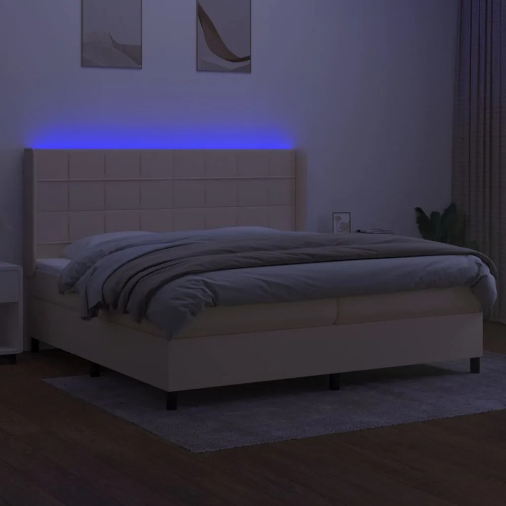 vidaXL Κρεβάτι Boxspring με Στρώμα & LED Κρεμ 200x200 εκ. Υφασμάτινο