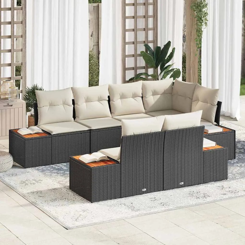 vidaXL Σετ Καναπέ Κήπου με μαξιλάρι 7 pcs Μαύρο Πολυ ράταν