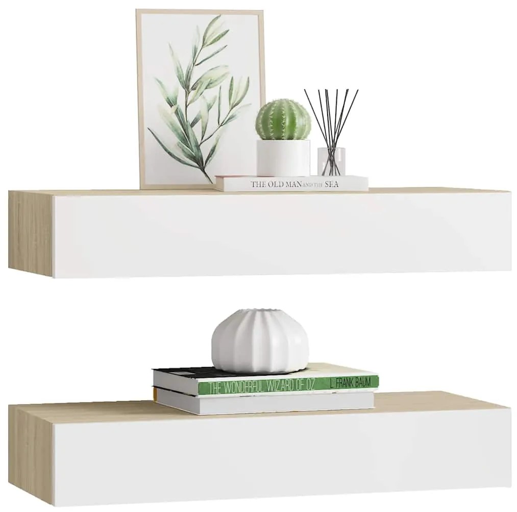 vidaXL Ράφια Τοίχου για Συρτάρια 2 τεμ. Δρυς και Λευκό 60x23,5x10 εκ. από MDF