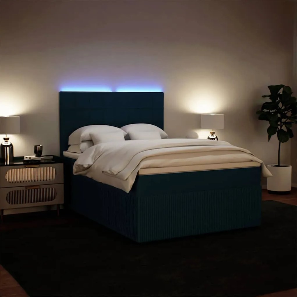 vidaXL Κρεβάτι Boxspring με Στρώμα Μπλε 140x200 εκ. Βελούδινο