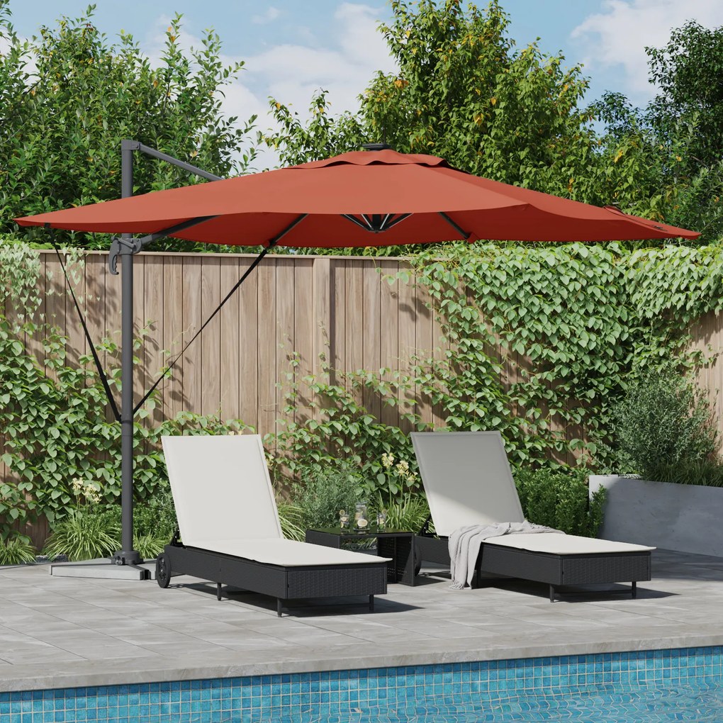 vidaXL Ρώμης Ομπρέλα Cantilever με LED σε Τερacotta - 286 x 285 x 270 εκ, Άλουμινιο.