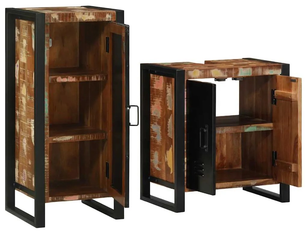 vidaXL Σετ Επίπλων Μπάνιου με συρτάρι 2 pcs Στερεό Ανακτηθέν Ξύλο