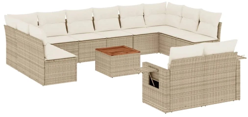 vidaXL Σετ Καναπέ Κήπου 13τεμ Μπεζ Συνθ. Ρατάν με Μαξιλάρια