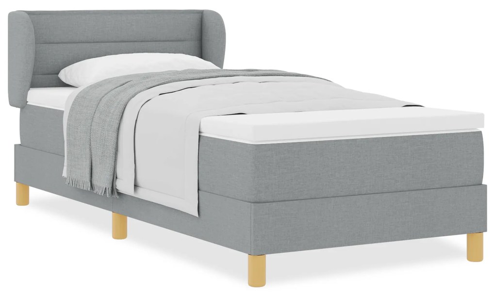 vidaXL Κρεβάτι Box Spring με Στρώμα Γκρι Ανοιχτό 90x200 εκ. Υφάσματος