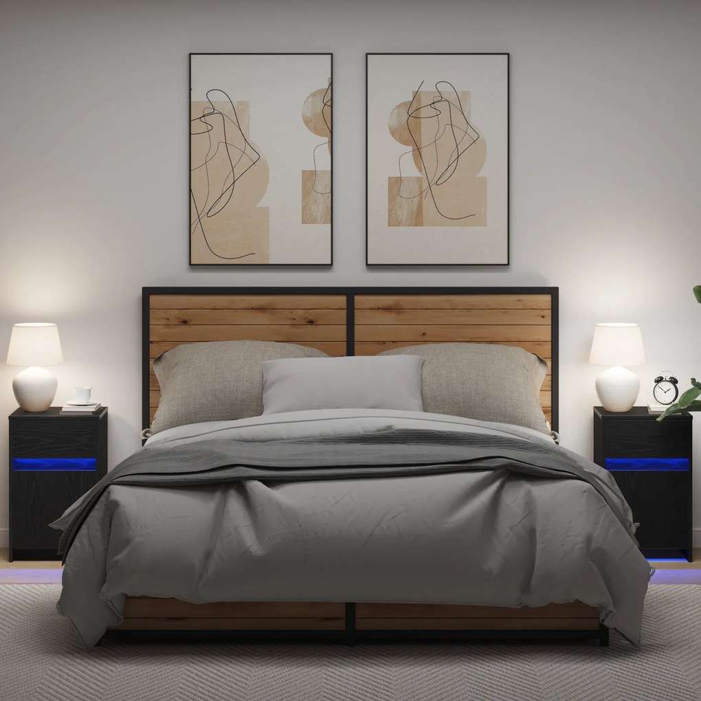 vidaXL LED Κρεβατάκι Ντουλάπα 2 pcs Μαύρη δρυς 38 x 34 x 61 εκ.