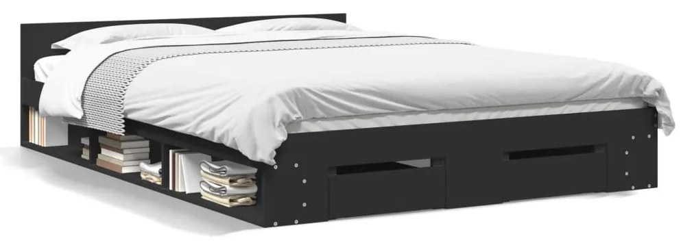 vidaXL Πλαίσιο Κρεβατιού με Συρτάρια Μαύρο 150 x 200 εκ. Επεξεργ. Ξύλο