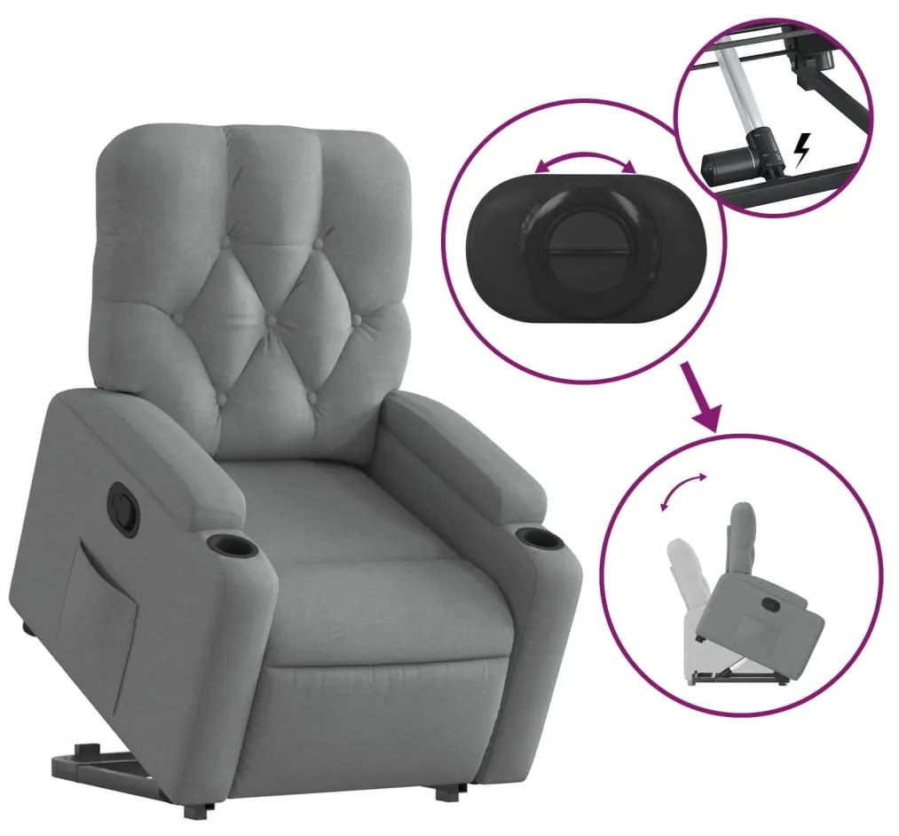 vidaXL Πολυθρόνα Ανακλινόμενη με Ανύψωση Ανοιχτό Γκρι Υφασμάτινη