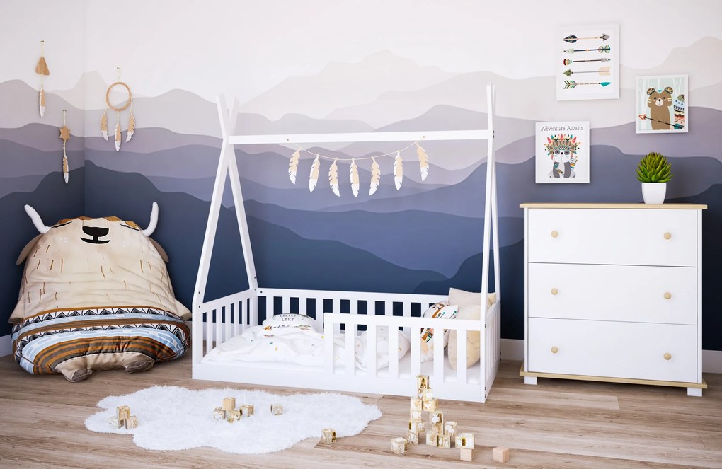 Κρεβάτι  Montessori Tipi με κάγκελα White  70x140cm  BC50044  BabyCute (Δώρο το Στρώμα)