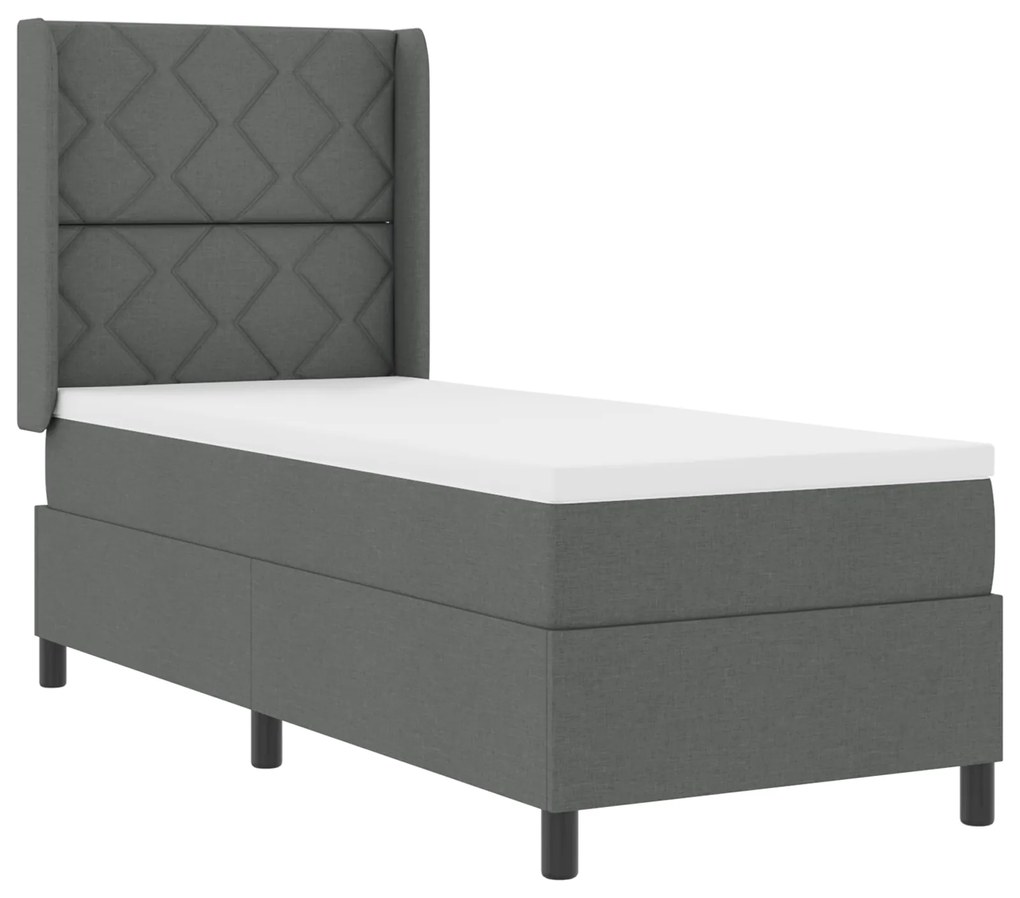 vidaXL Κρεβάτι Box Spring με Στρώμα Σκούρο Γκρι 90x190 εκ. Υφασμάτινο