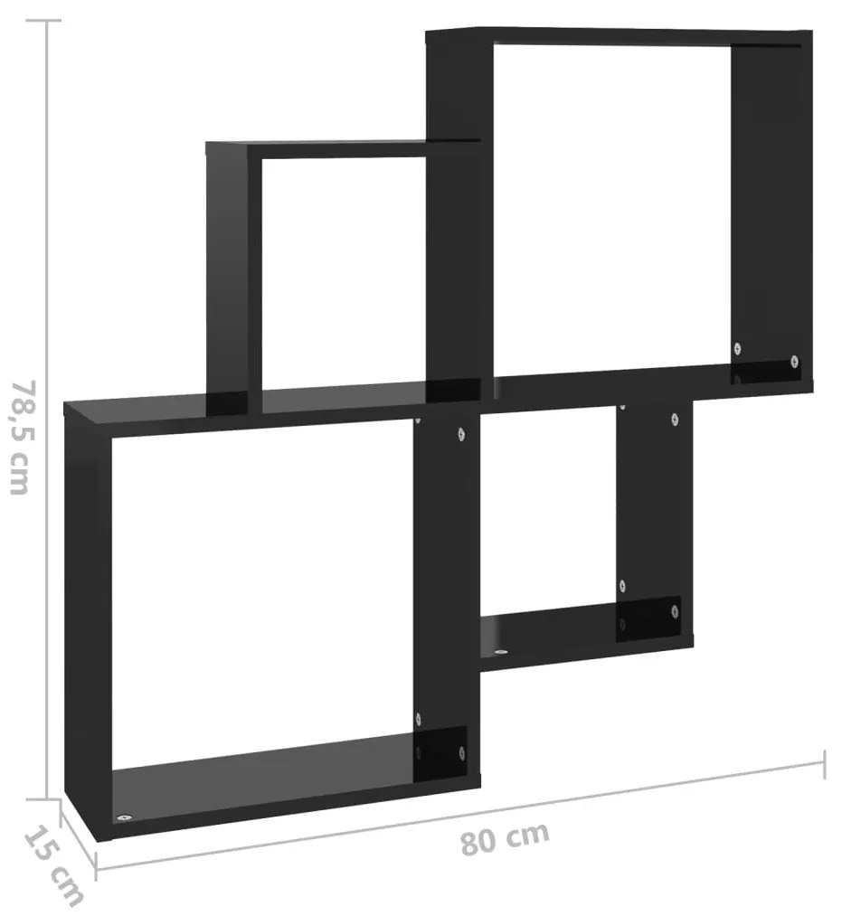vidaXL Ράφι Κύβος Τοίχου Γυαλιστερό Μαύρο 80x15x78,5 εκ. Μοριοσανίδα