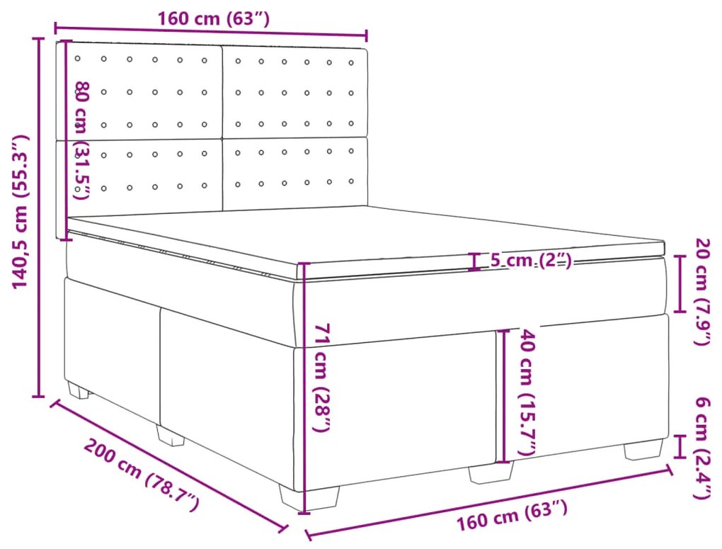 Κρεβάτι Boxspring με Στρώμα Σκούρο Γκρι 160x200 εκ Υφασμάτινο - Γκρι