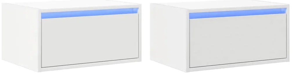 vidaXL Κομοδίνα Επιτοίχια με Φώτα LED 2 τεμ. Λευκά