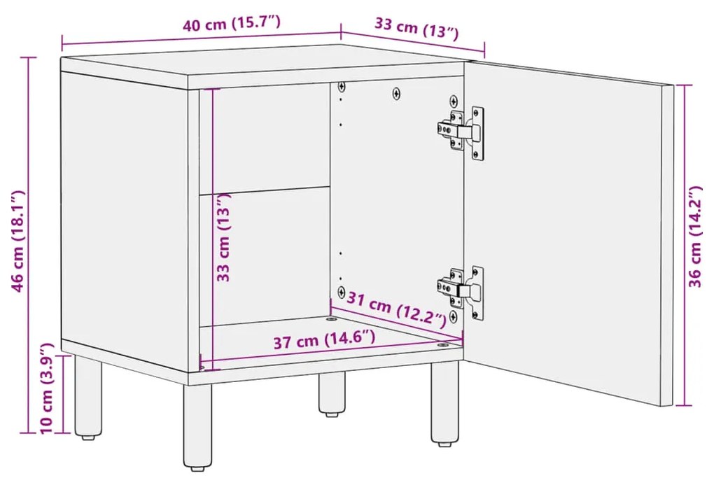 ΚΟΜΟΔΙΝΑ 2 ΤΕΜ. ΜΑΥΡΑ 40 X 33 X 46 ΕΚ. ΑΠΟ ΜΑΣΙΦ ΞΥΛΟ ΜΑΝΓΚΟ 4017645