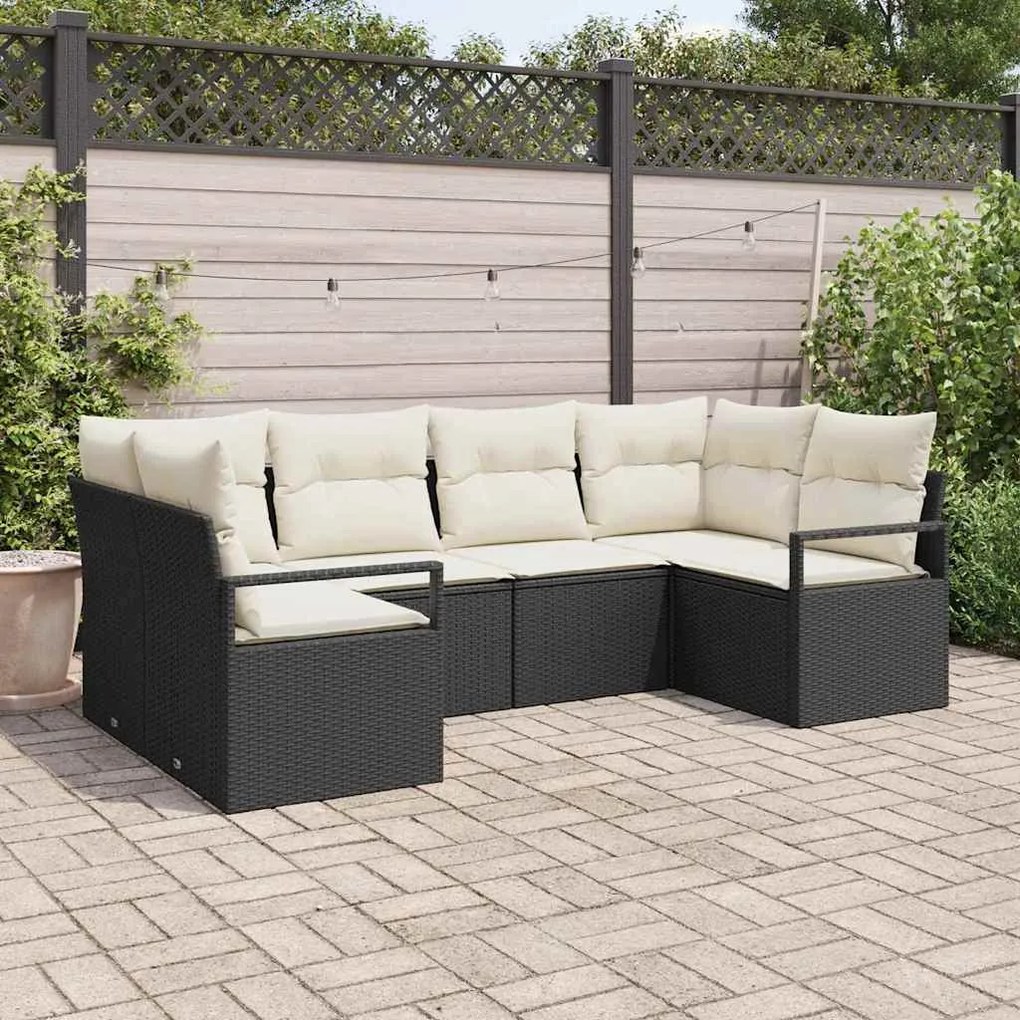 vidaXL Σετ Καναπέ Κήπου 6 pcs Μαύρο, Κρέμα Πολυ rattan, βαμμένο ατσάλι
